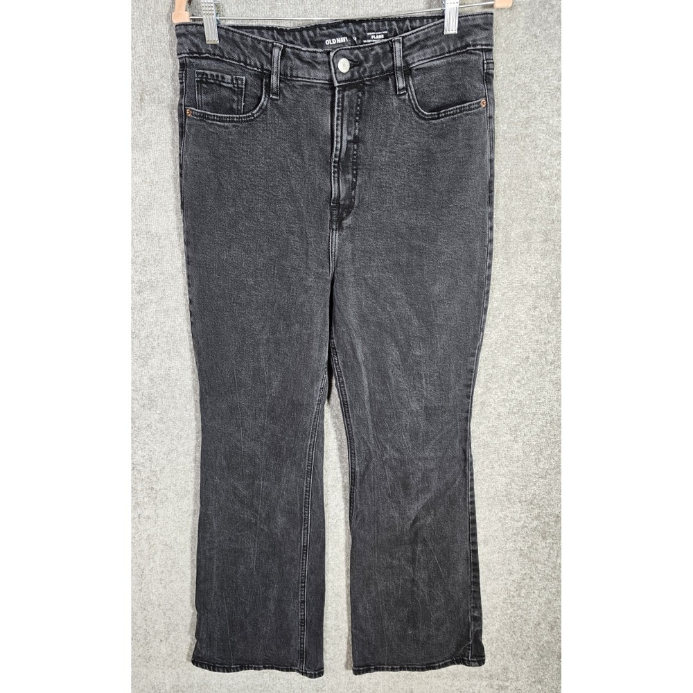 Old Navy Higher High Rise Flare Jeans Womens Size 12 Faded Black Denim Stretch